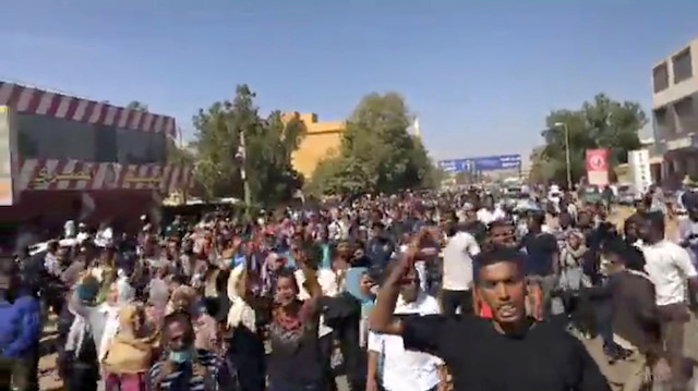 People participate in an anti-government protest in Omdurman, Sudan