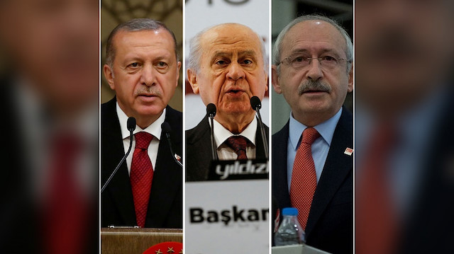 AK Parti Genel Başkanı ve Cumhurbaşkanı Recep Tayyip Erdoğan, MHP Genel Başkanı Devlet Bahçeli ve CHP Genel Başkanı Kemal Kılıçdaroğlu