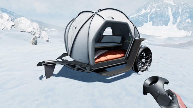 BMW Designworks ekibi tarafından tasarlanan çadırda iki kişi konaklayabiliyor. 