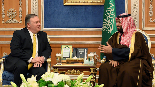 U.S. Secretary of State Mike Pompeo (L) meets with Saudi Crown Prince Mohammed bin Salman in Riyadh, Saudi Arabia