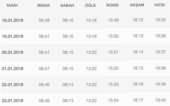 istanbul da yatsı namazı kaçta