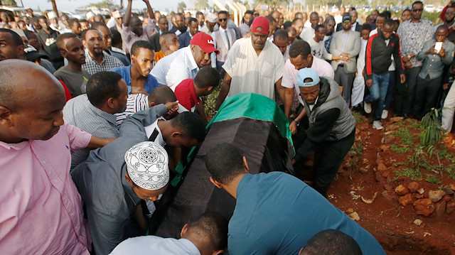 People carry the coffin of Abdallah Mohamed Dahir who was killed in an attack on an upscale hotel compound, at the Langata Muslim cemetery, in Nairobi, Kenya January 16, 