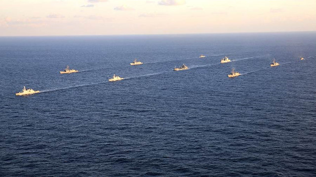 Ege ve Doğu Akdeniz'de tatbikat gerçekleştiren gemiler. 