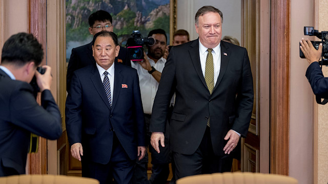 File photo: U.S. Secretary of State Mike Pompeo and Kim Yong Chol