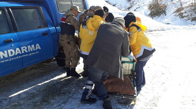 Jandarmadan büyük fedakarlık: Yaşlı hastayı 2 kilometre sedyede taşıdı