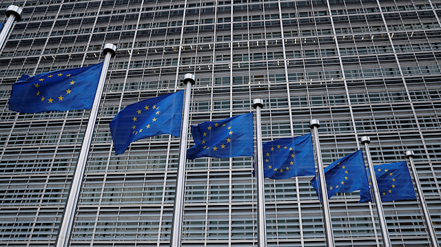  European Union flags flutter outside the EU Commission headquarters