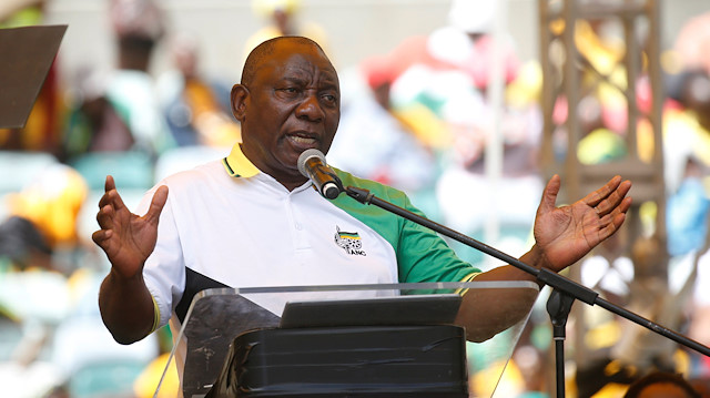 South African President Cyril Ramaphosa speaks during the election manifesto launch of the African National Congress in Durban, South Africa