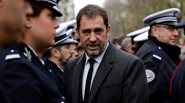 File photo: French Interior Minister Christophe Castaner talks to police forces