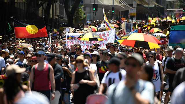 Protestors take part in an Invasion Day Rally in Sydney, Australia, January 26, 2019