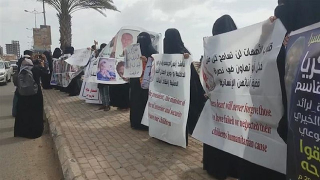 Yemeni women hold protest demanding to know fate of detained sons in UAE-run prisons