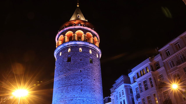 Istanbul's landmarks light up in orange and blue to mark World Cancer Day

