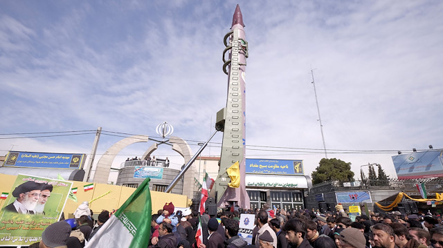 : Iranian-made Emad missile is displayed during a ceremony 