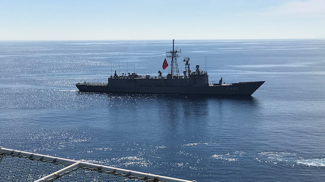 Turkish Navy frigate Gaziantep escorts drilling vessel Fatih off the Mediterranean resort city of Antalya, Turkey October 30, 2018. REUTERS/Can Sezer  