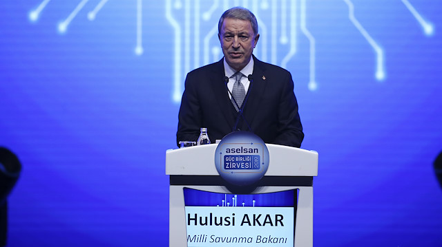 Turkish Defense Minister Hulusi Akar speaks during Aselsan summit on nationalization of defense industry at ATO international exhibition center, in Ankara, Turkey on February 5, 2019

