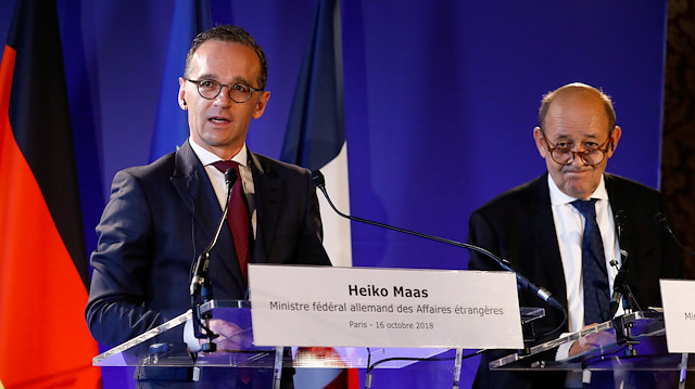 French Foreign Minister Jean-Yves Le Drian and Germany's Foreign Minister Heiko Maas 