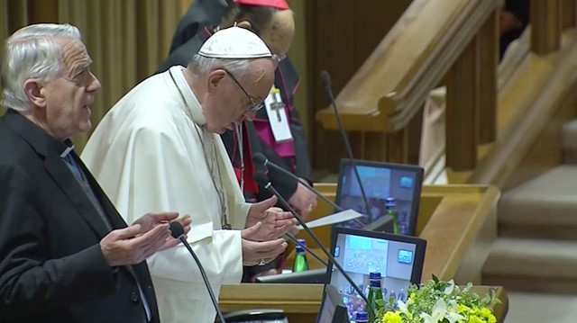 Pope Francis is seen during the second day of the four-day meeting on the global sexual abuse crisis, at the Vatican.