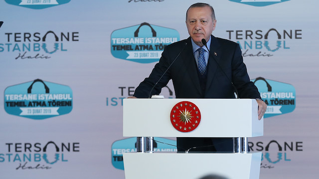 Cumhurbaşkanı Erdoğan, Tersane İstanbul'un temel atma töreninde konuştu. (Fotoğraf: AA)