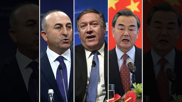 Türkiye Dışişleri Bakanı Mevlüt Çavuşoğlu, ABD Dışişleri Bakanı Mike Pompeo ve Çin Dışişleri Bakanı Wang Yi