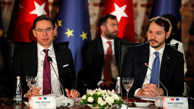 Hazine ve Maliye Bakanı Berat Albayrak, AB-Türkiye Yüksek Düzeyli Ekonomik Diyalog toplantısında konuştu.