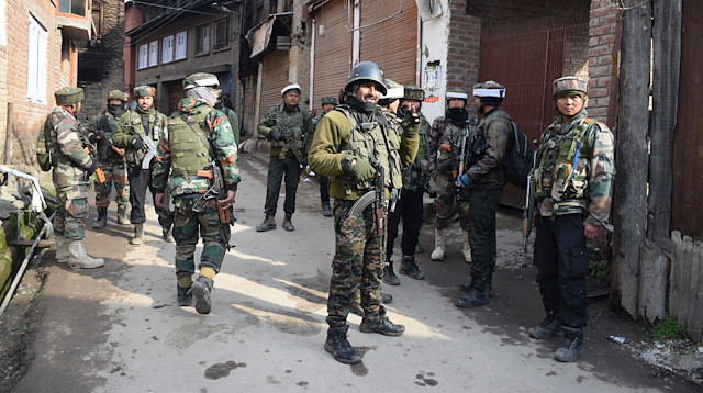 File photo : Indian Army soldiers stand guard in south Kashmir