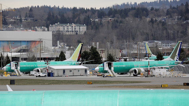 Boeing 737 MAX aircraft are parked at a Boeing production facility in Renton, Washington, US.