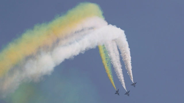 J-10 fighter jets from the Chinese military aerobatics team perform during a rehearsal