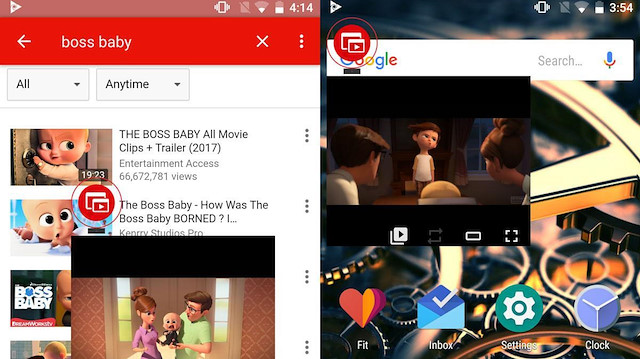 YouTube PiP (Picture-in-Picture) modu Android cihazlarda bu şekilde görünüyor. 