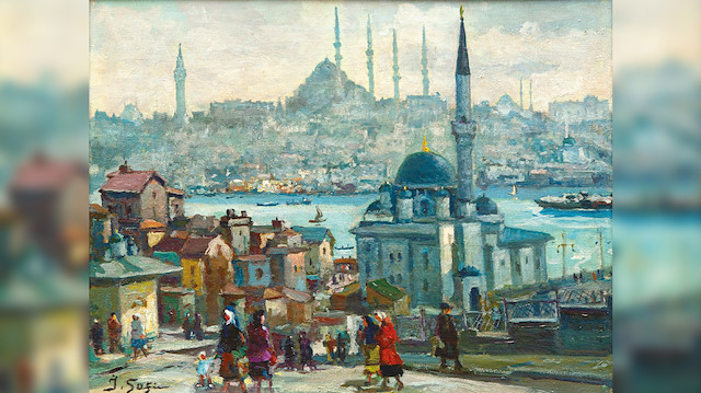 Sergide Türk ressamlara ait birçok eser sergileniyor.