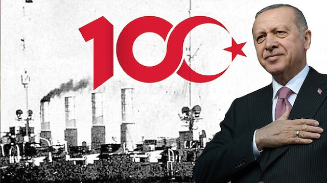 19 Mayıs 1919 tarihinin 100. yılı dolayısıyla oluşturulan logo ve Cumhurbaşkanı Recep Tayyip Erdoğan
