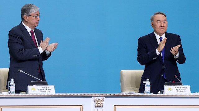 Kazakhstan's President Kassym-Jomart Tokayev and former President Nursultan Nazarbayev 