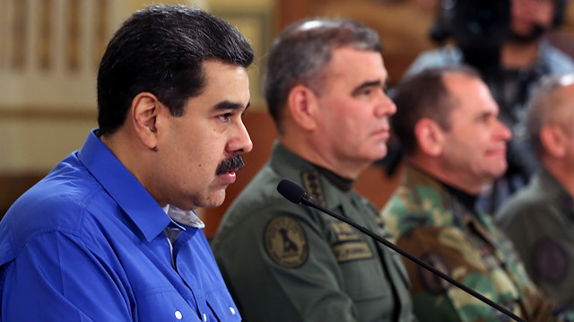 Maduro, Venezuela Devlet Başkanlığı Sarayı Miraflores'de bir konuşma yaptı.