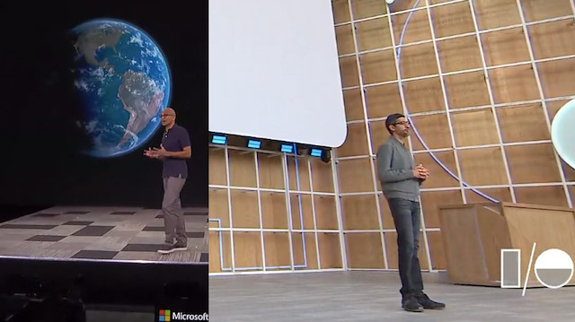 Google ve Microsoft CEO'larının yeni fotoğrafları, rekabetin ne kadar ileri gittiğini gösteriyor