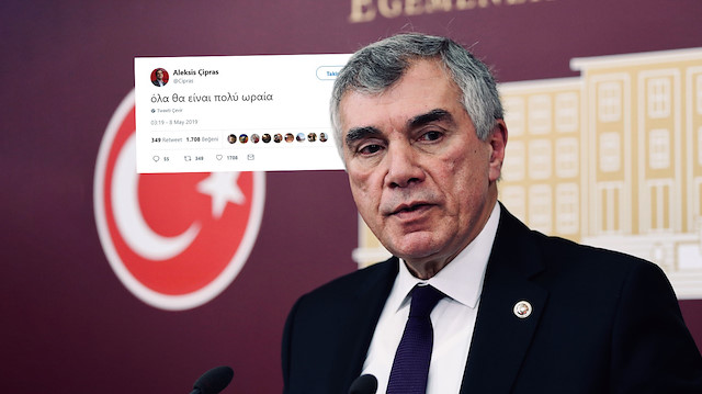 Ünal Çeviköz ve beğendiği Yunanca tweet.