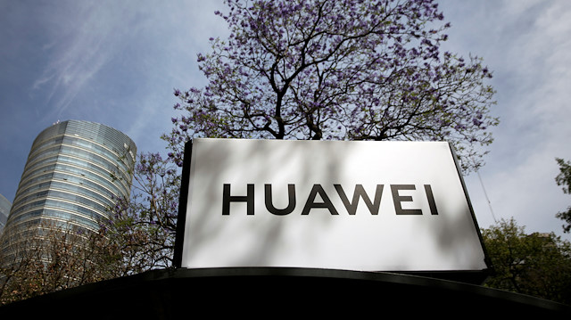 The Huawei logo is seen at a bus stop in Mexico City, Mexico