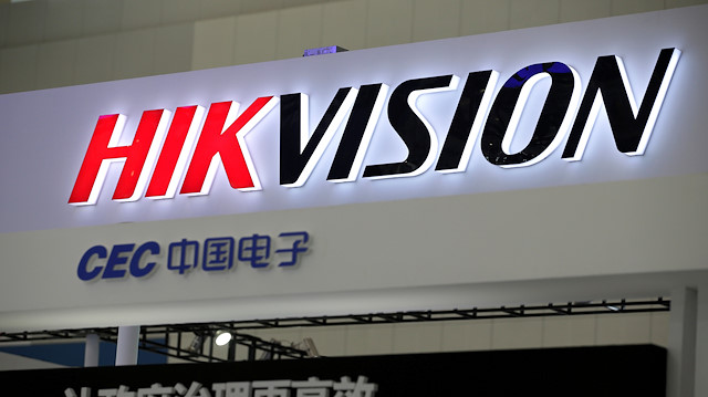 A Hikvision logo is seen at an exhibition during the World Intelligence Congress in Tianjin