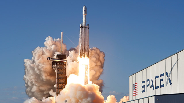 File photo: A SpaceX Falcon Heavy rocket, carrying the Arabsat 6A communications satellite, lifts off from the Kennedy Space Center in Cape Canaveral