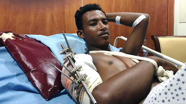 A victim of a gunshot wound sustained in the crackdown on Sudanese protesters is seen inside a ward receiving treatment in a hospital in Khartoum, Sudan June 7, 2019. REUTERS/Michael Georgy

