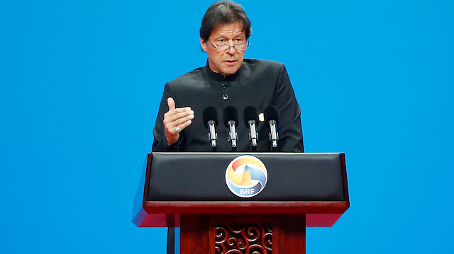 Pakistani Prime Minister Imran Khan delivers a speech at the opening ceremony for the second Belt and Road Forum in Beijing, China, April 26, 2019. REUTERS/Florence Lo

