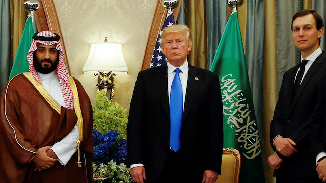 File photo: U.S. President Donald Trump, flanked by White House senior advisor Jared Kushner, meets with Saudi Arabia's Prince Mohammed bin Salman at the Ritz Carlton Hotel in Riyadh, Saudi Arabia 