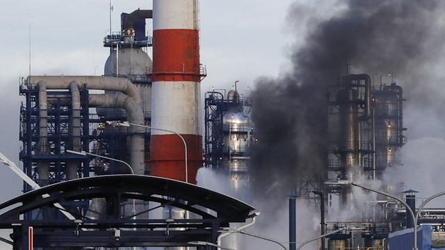 Smoke billows from a fire at oil refinery, owned by Russian oil producer Gazprom Neft, in Moscow, Russia.