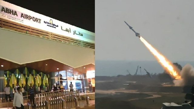 شاهد اللحظات الأولى أثناء وقوع صاروخ كروز على مطار أبها وإصابة المدنيين​