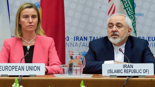 Avrupa Birliği Dışişleri ve Güvenlik Politikaları Yüksek Temsilcisi Federica Mogherini ile İran Dışişleri Bakanı Cevad Zarif.