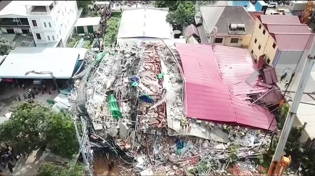A still image from the Cambodia building collapse