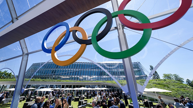 Guest are seen in front of the Olympic House, the new International Olympic Committee (IOC) headquarters, after the inauguration ceremony in Lausanne, Switzlerland June 23, 2019 ahead of the decision on 2026 Winter Games host