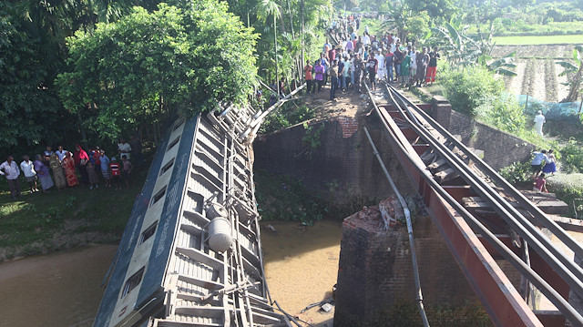 A train which has derailed and killed some people is pictured in the Kulaura outskirt of Moulvibazar, Bangladesh, June 24, 2019.