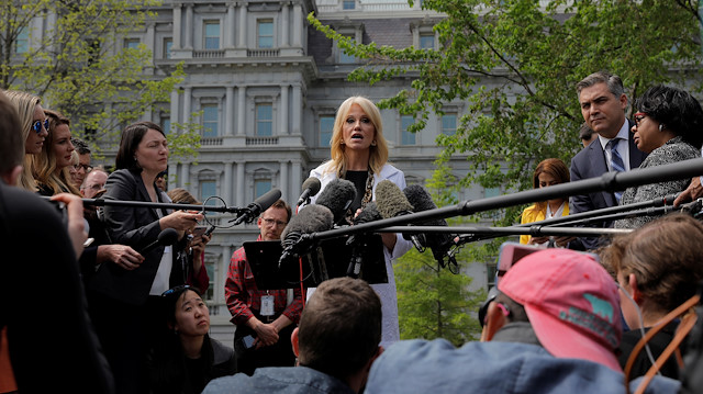 File photo: White House counselor Kellyanne Conway speaks to the news media 