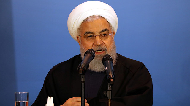 FILE PHOTO: Iranian President Hassan Rouhani speaks during a meeting with tribal leaders in Kerbala, Iraq, March 12, 2019. REUTERS/Abdullah Dhiaa Al-Deen/File Photo  