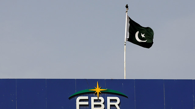 The national flag is seen on the Federal Board of Revenue (FBR) 