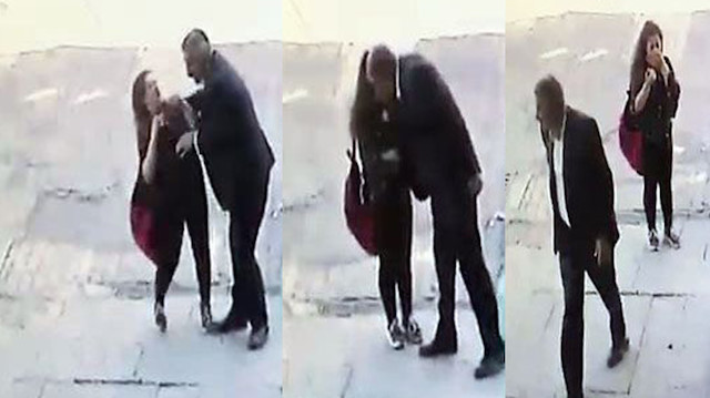 Tacizci adamın küçük kızı zorla öptüğü anlar güvenlik kamerasına yansıdı.
