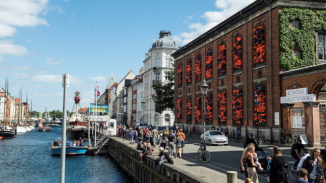 Chinese artist and activist Ai Weiwei's installation made of more than 3,500 life jackets from refugees who landed on the Greek island of Lesbos is seen on the Kunsthal Charlottenborg building in Copenhagen, Denmark, June 20, 2017. 